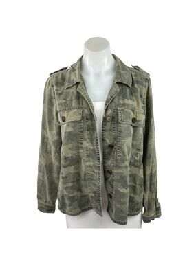 Lucky Brand Olive Green Camo Button Down Long Sleeve Military Shirt Jacket Sz S